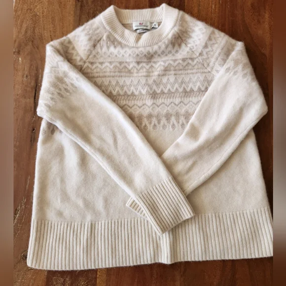 Vineyard Vines Cream Cashmere Crewneck Fair Isle Sweater M - Picture 8 of 12